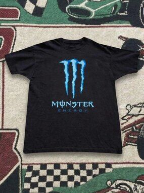 Y2K Monster Energy Drink Blue Claw Logo Black Graphic T-Shirt Unisex